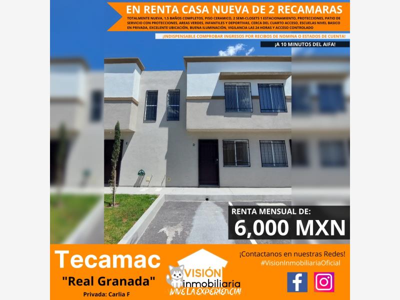bonita Casa en Renta cerca del AIFA Santa Lucia Real Granada Tecamac Mexico