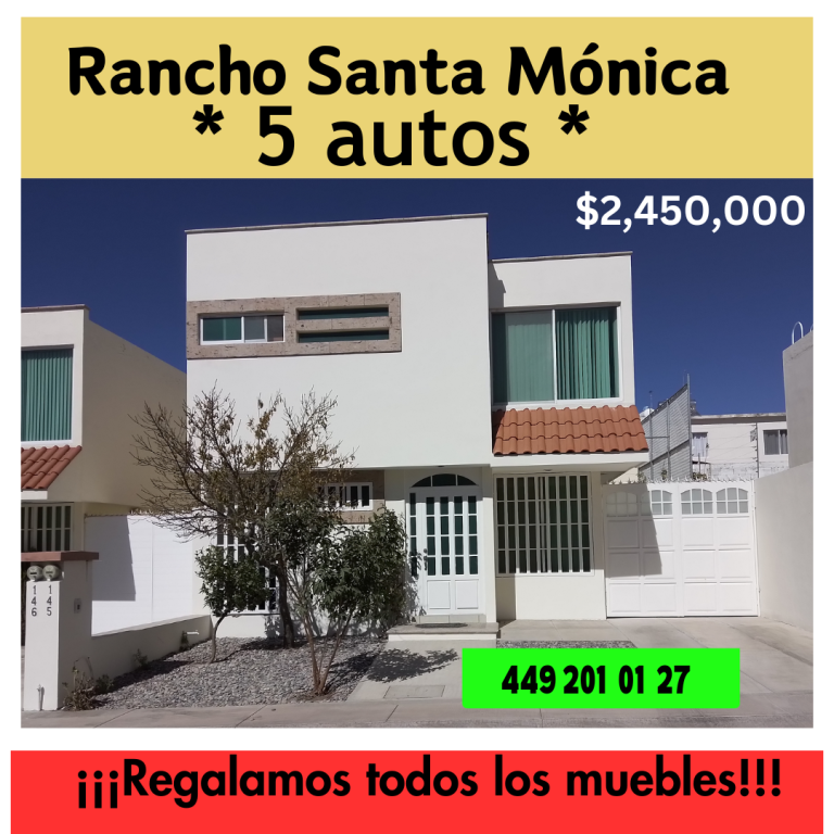 RANCHO SANTA MÓNICA *5 AUTOS* casa venta, terreno excedente, Aguascalientes