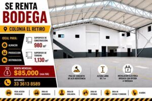 𝗕𝗢𝗗𝗘𝗚𝗔 𝗘𝗡 𝗥𝗘𝗡𝗧𝗔 1,130 M2 Ideal para almacén, producción y distribución Colonia El Retiro, Guadalajara Jalisco