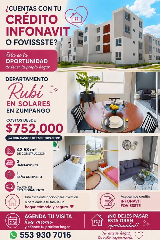 Departamento en VENTA, Esta es la gran oportunidad para adquirir tu Departamento Rubí en Solares, Zumpango EDO MEX