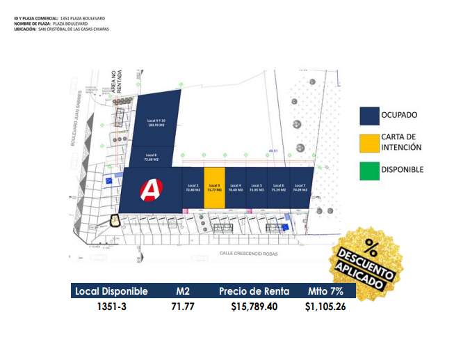 Oficina, Local Comercial en Renta 71.77 M2 en San Cristobal de las Casas, Chiapas